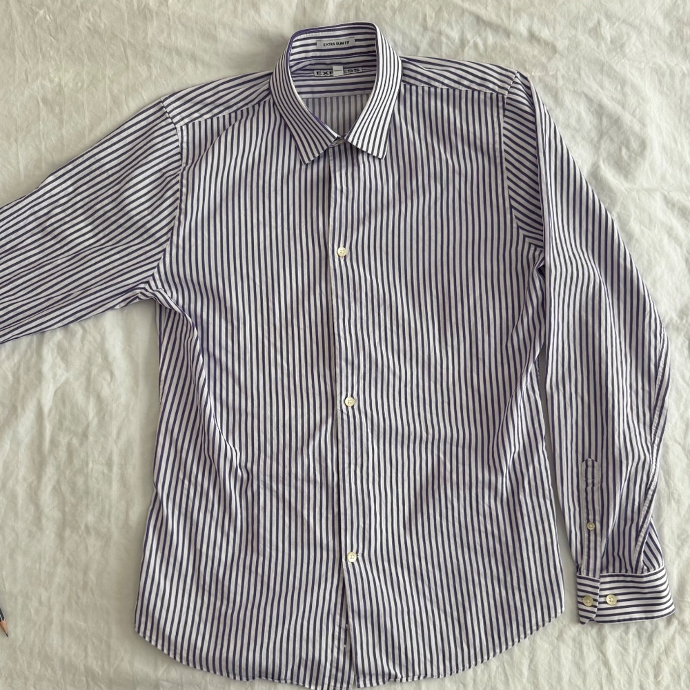 Express Men’s Medium Extra Slim Fit Dress Shirt | White & Purple Stripe
